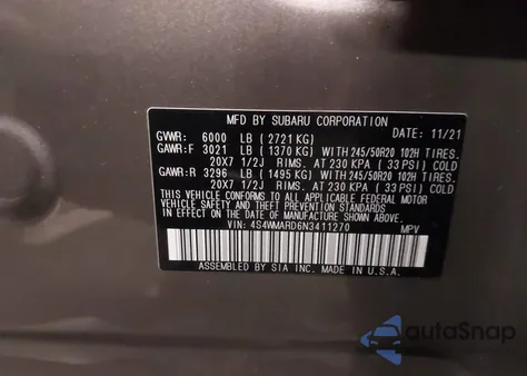 2022 Subaru Ascent Touring из США, поврежденный, VIN 4S4WMARD6N3411270